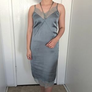 H&M pale green gray lace slip dress midi size 8